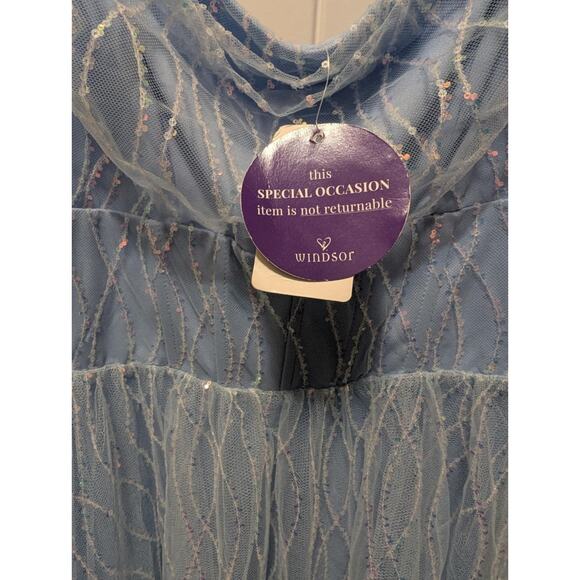 Amiyah Formal Blue Sequin Tulle Corset A-Line Maxi Dress Homecoming Prom Size S - Picture 7 of 16